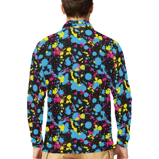 Splatter Colorful Print Design LKS301 Long Sleeve Polo Shirt For Men's
