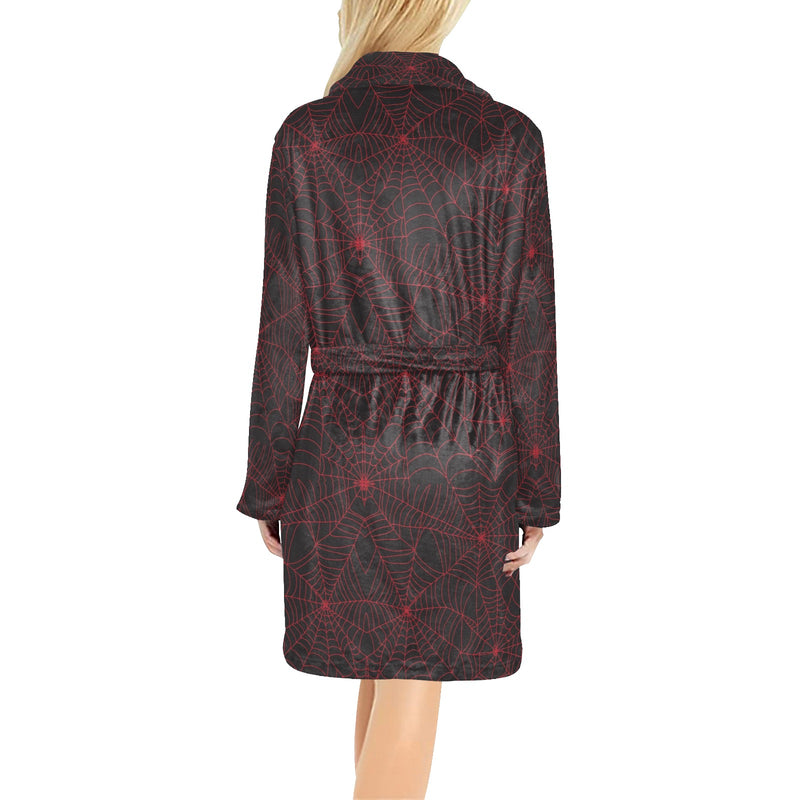 Spider Web Red Print Design LKS302 Women's Fleece Robe