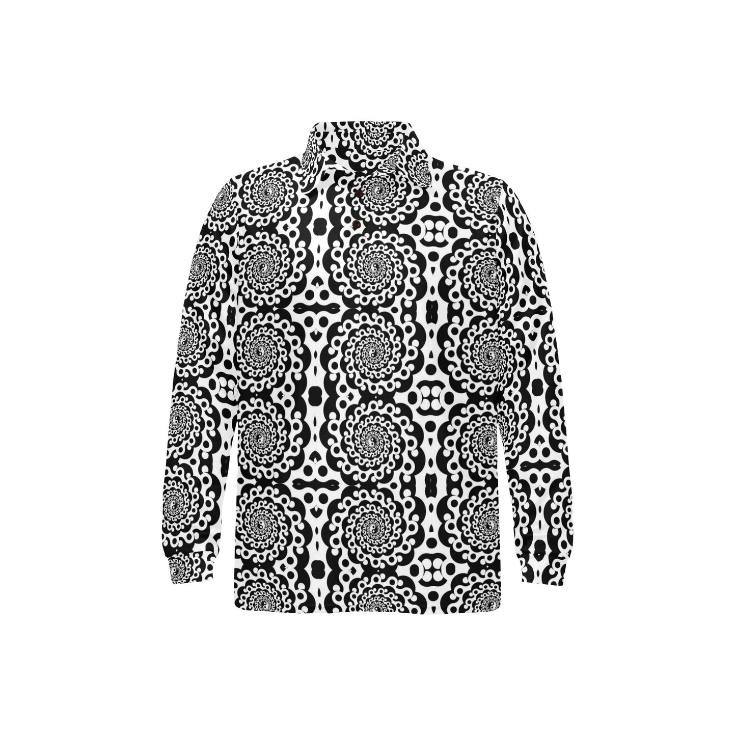 Yin Yang Spiral Design Print Long Sleeve Polo Shirt For Men's