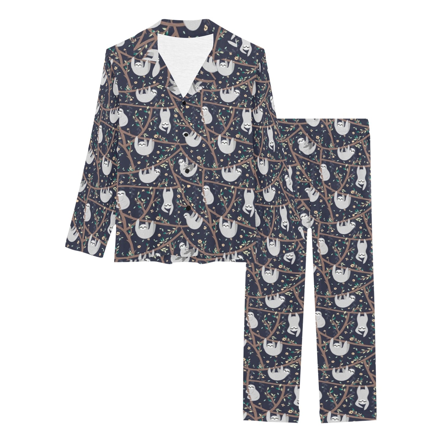 Sloth Happy Design Themed Print Women's Long Pajama Set