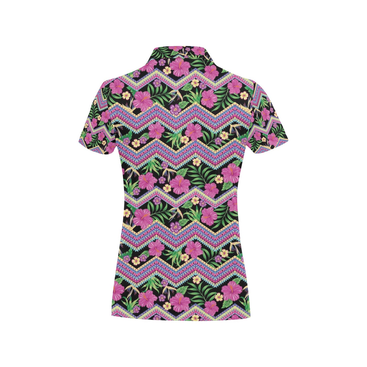 Hibiscus Pink Zigzag Line Pattern Design LKS307 Women's Polo Shirt