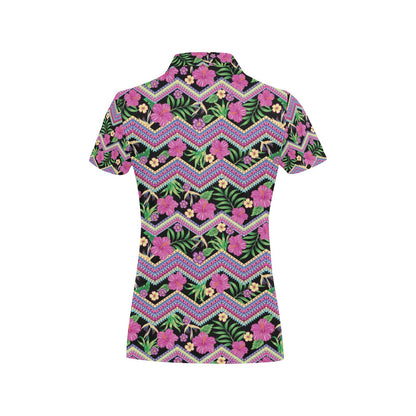 Hibiscus Pink Zigzag Line Pattern Design LKS307 Women's Polo Shirt