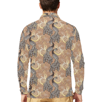 Peacock Pattern Print Design A05 Long Sleeve Polo Shirt For Men's