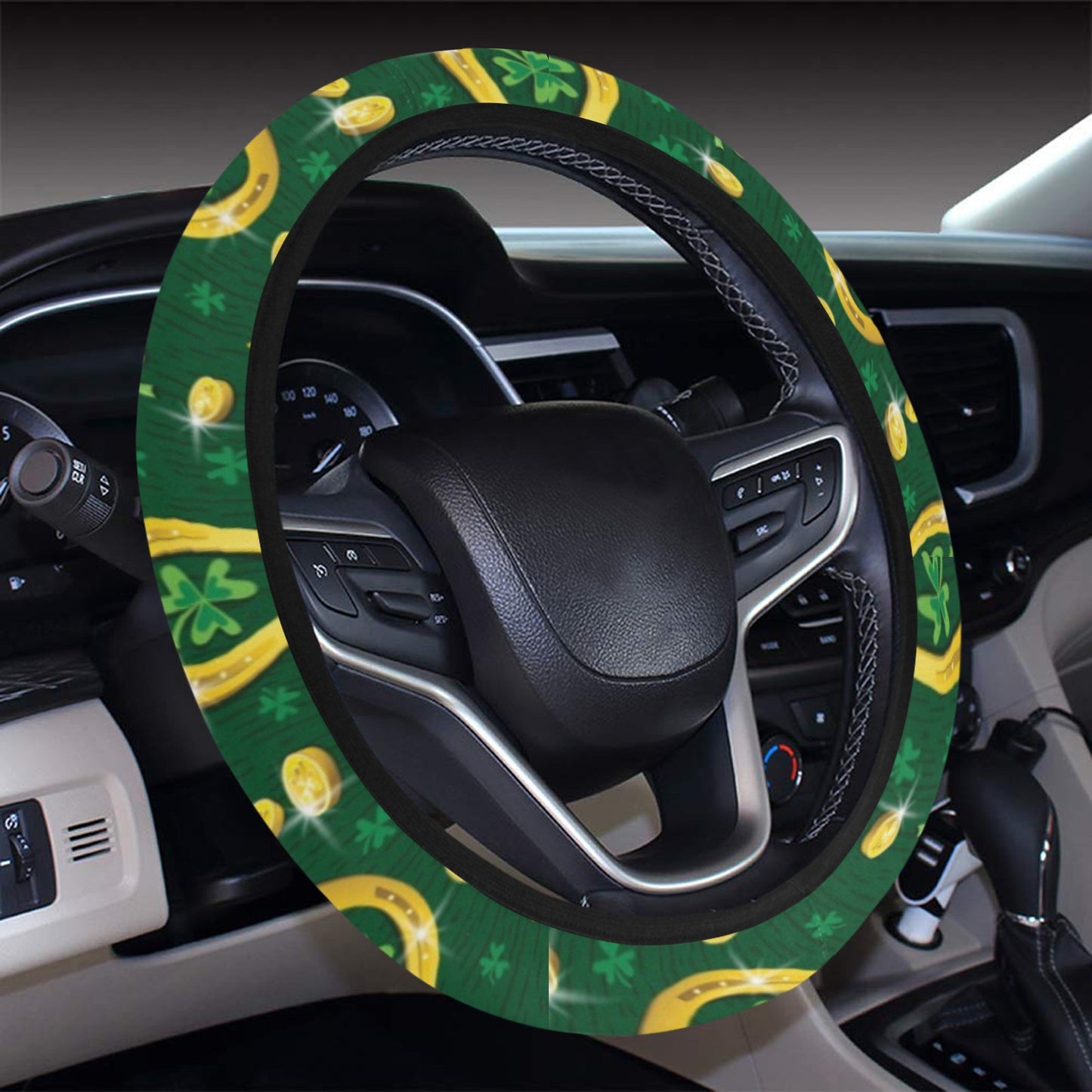 Shamrock Horse Shoes Saint Patrick's Day Print Design LKS307 Steering Wheel Cover with Elastic Edge