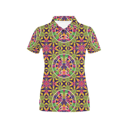 Peace Sign Pattern Print Design A04 Women's Polo Shirt