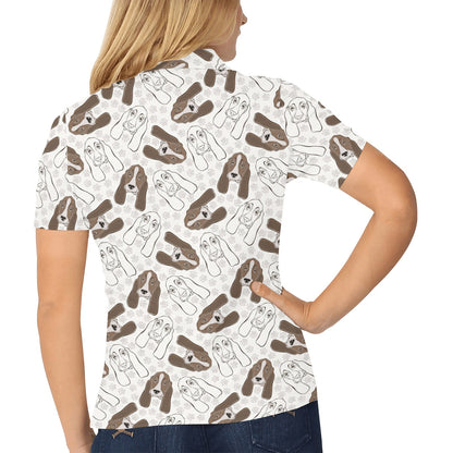 Basset Hound Pattern Print Design 01 Women's Polo Shirt