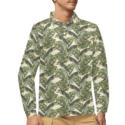 Banana Leaf Pattern Print Design 04 Long Sleeve Polo Shirt For Men's
