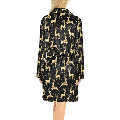 Deer Gold Pattern Women's Fleece Robe