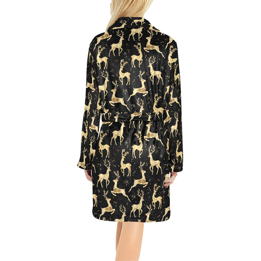 Deer Gold Pattern Women's Fleece Robe