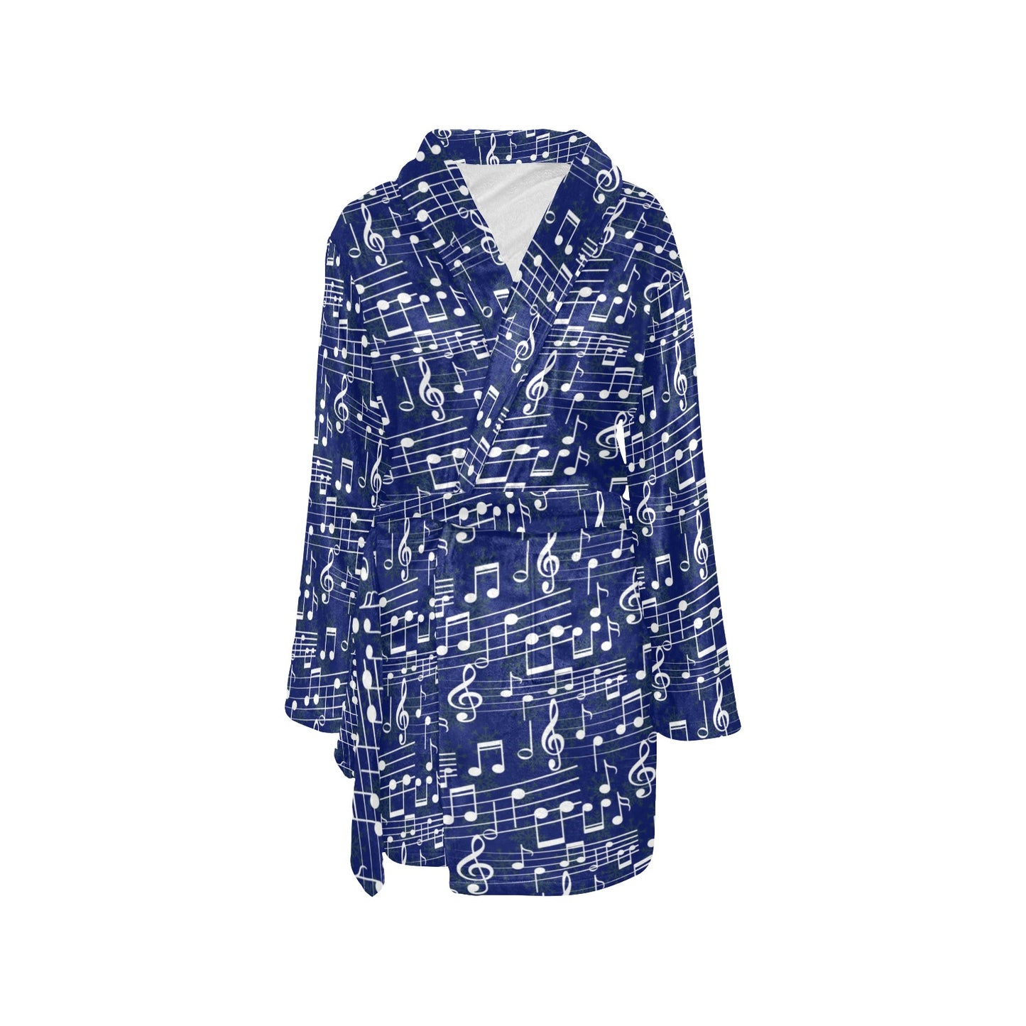Music Note Blue Themed Print Women's Fleece Robe
