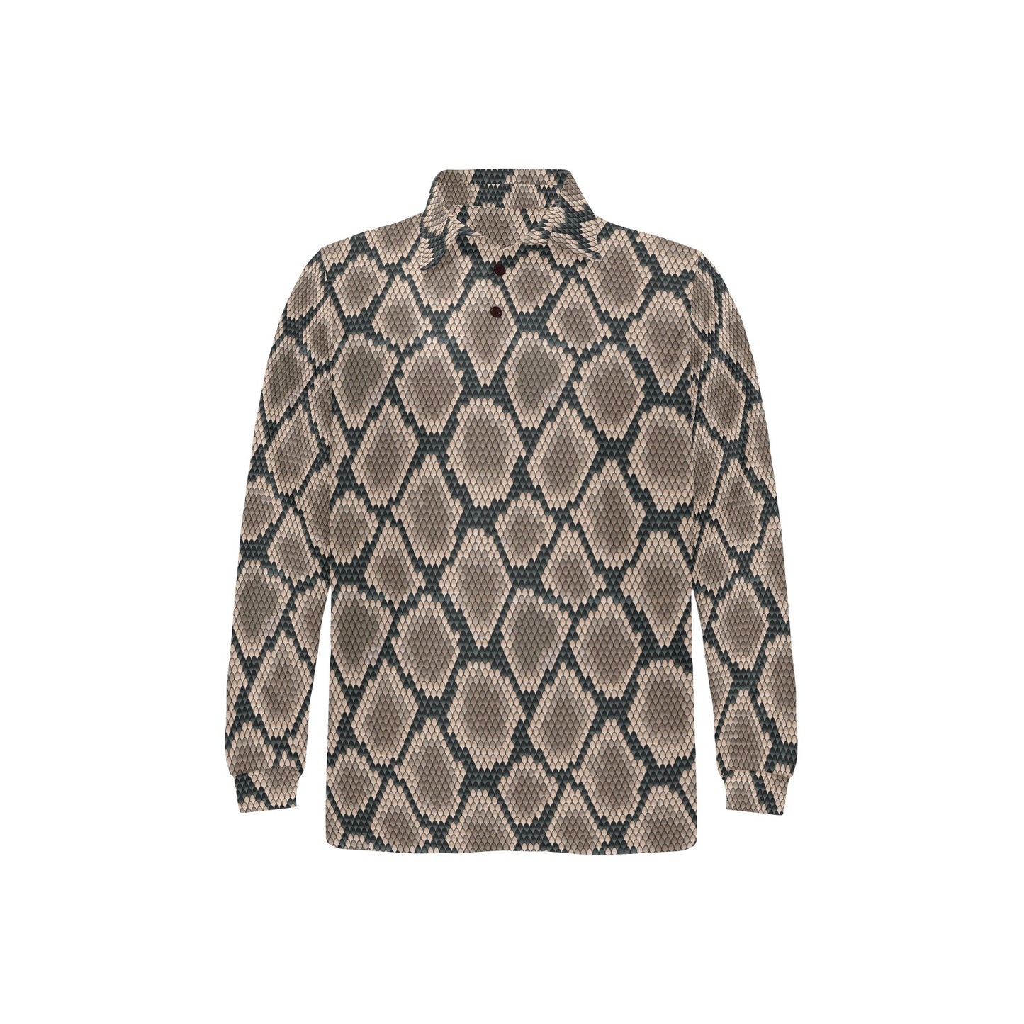 Snake Skin Design Print Long Sleeve Polo Shirt For Men's