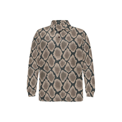 Snake Skin Design Print Long Sleeve Polo Shirt For Men's
