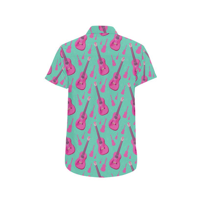 Acoustic Guitar Print Design LKS405 Men Short Sleeve Button Up Shirt