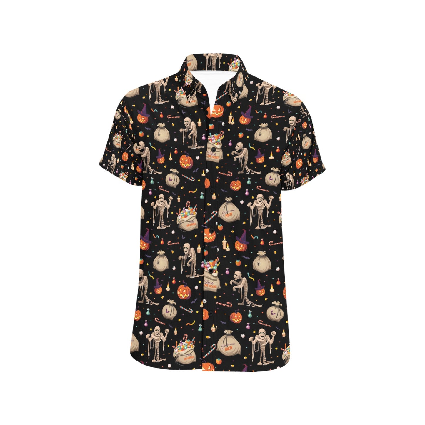 Mummy Halloween Print Design LKS303 Men Short Sleeve Button Up Shirt