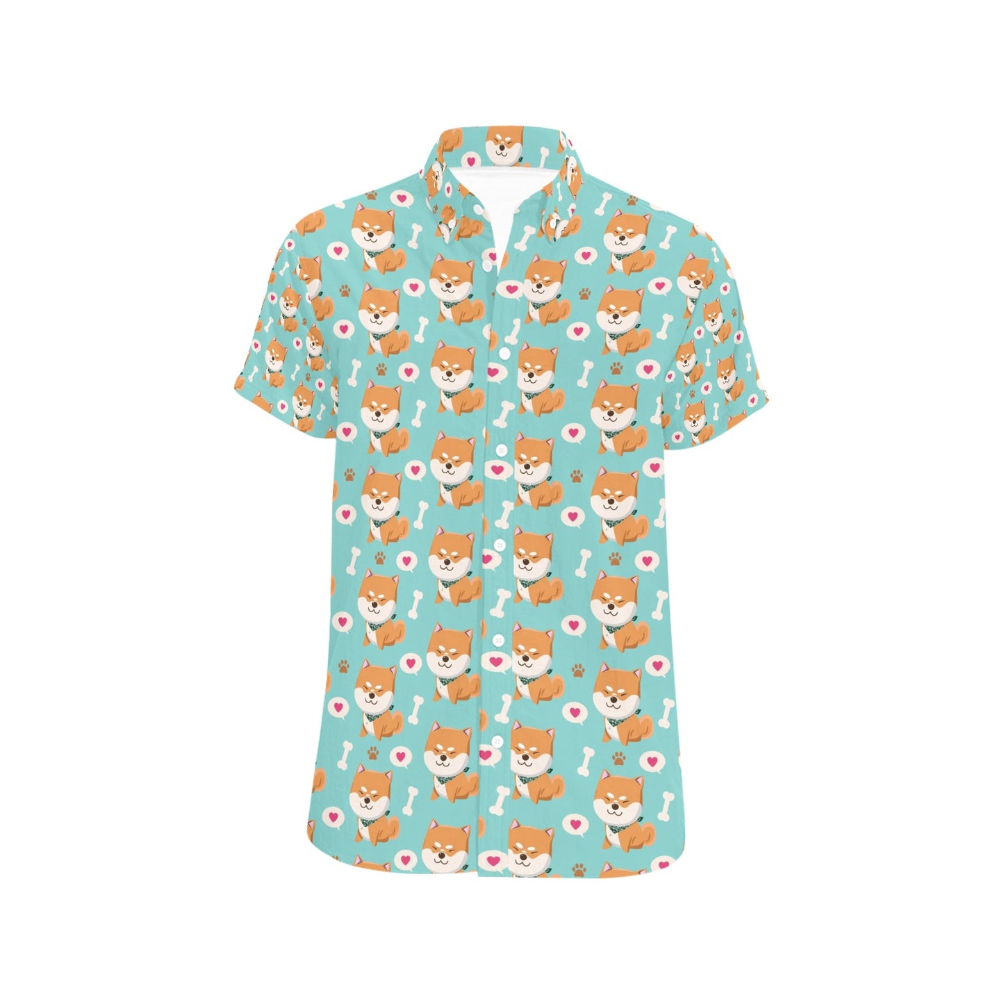 Shiba Inu Print Design LKS3013 Men Short Sleeve Button Up Shirt