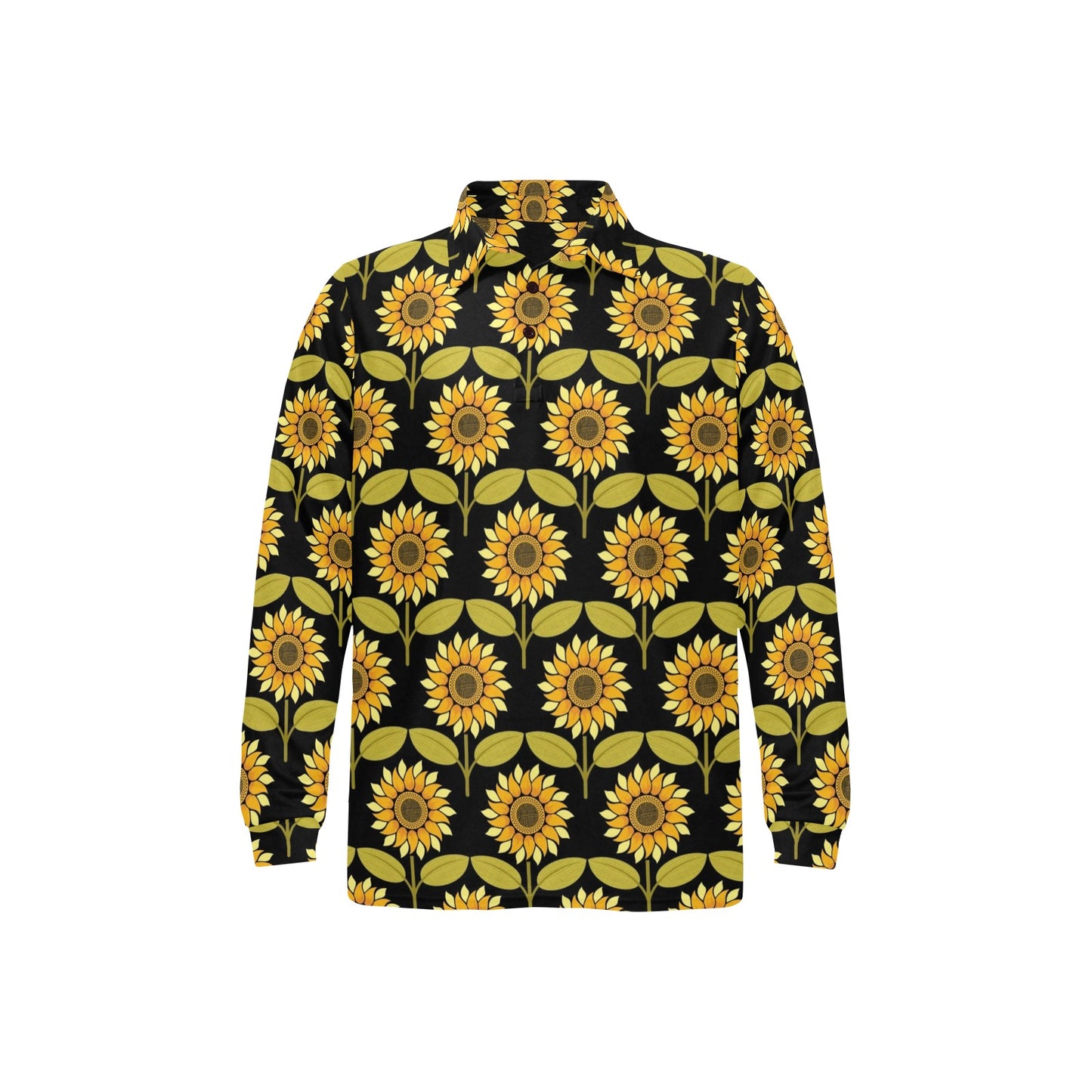 Sunflower Pattern Print Design SF015 Long Sleeve Polo Shirt For Men's