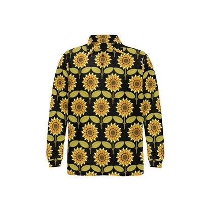 Sunflower Pattern Print Design SF015 Long Sleeve Polo Shirt For Men's