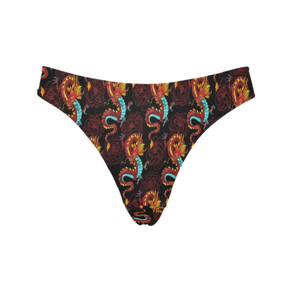 Chinese Dragons and Peonies Design Women's Thongs