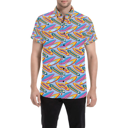 Surfboard Pattern Print Design LKS303 Men Short Sleeve Button Up Shirt