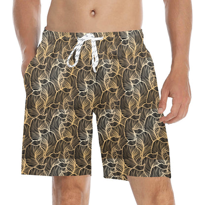 Elegant Gold leaf Print Men's Swim Trunks Beach Shorts
