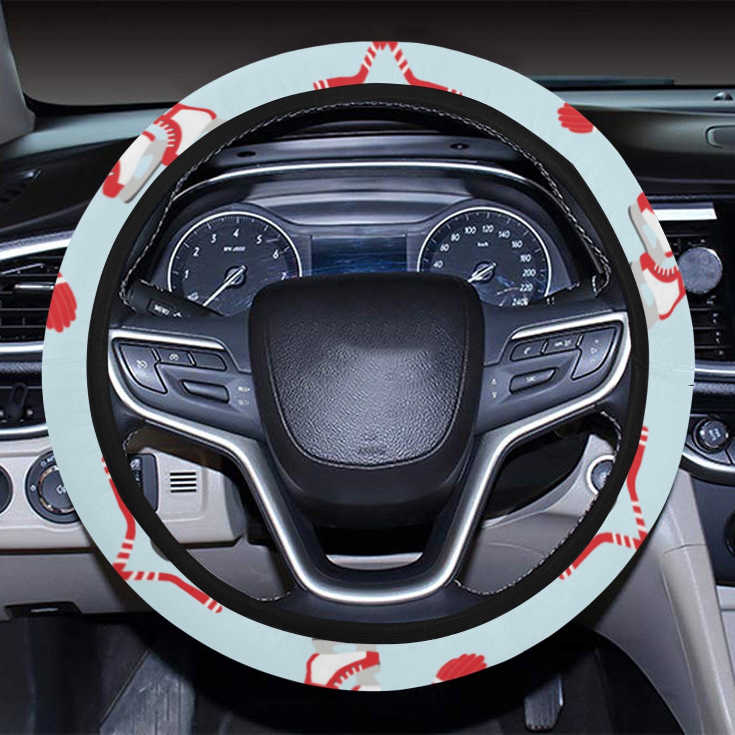 Hockey Red Equipment Print Design LKS305 Steering Wheel Cover with Elastic Edge