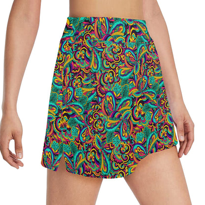 Psychedelic Trippy Floral Design 17" Golf & Pickleball Skort with Pockets