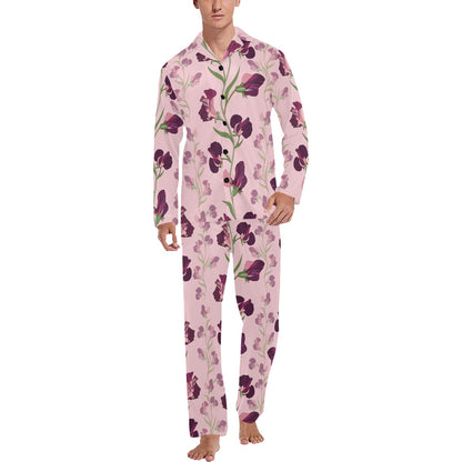 Peony Pattern Print Design PE09 Men's Long Pajama Set