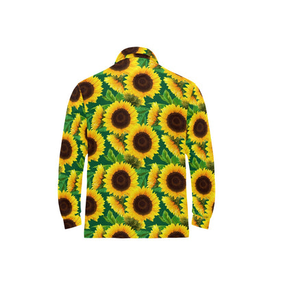 Sunflower Pattern Print Design SF02 Long Sleeve Polo Shirt For Men's