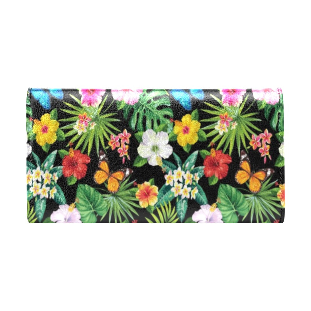 Hibiscus With Butterfly Print Design LKS305 Women's Trifold Wallet
