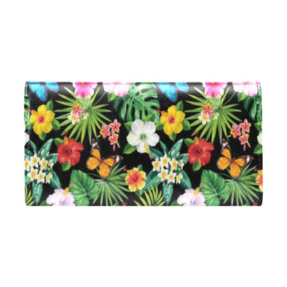 Hibiscus With Butterfly Print Design LKS305 Women's Trifold Wallet