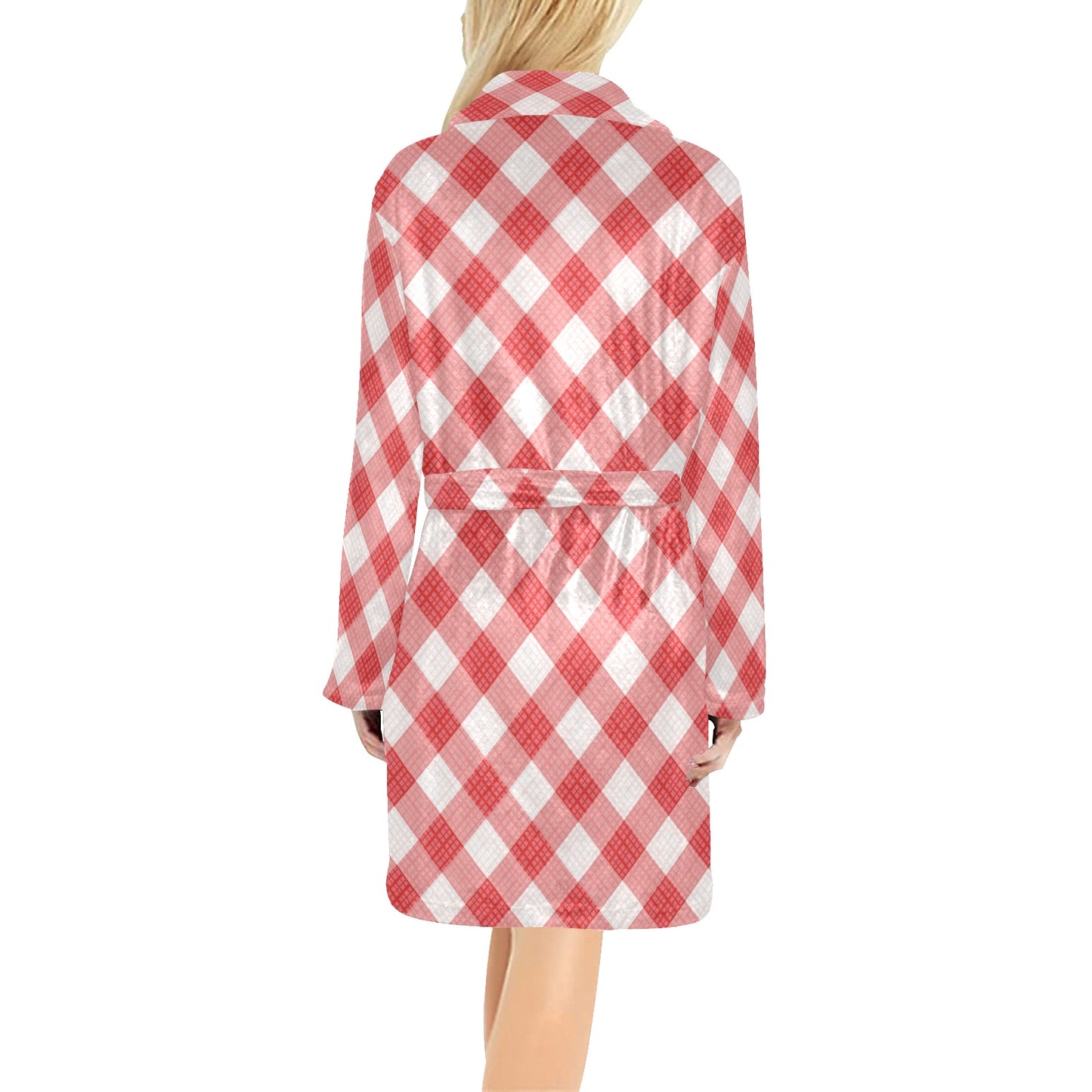 Gingham Red Pattern Print Design 01 Women's Fleece Robe