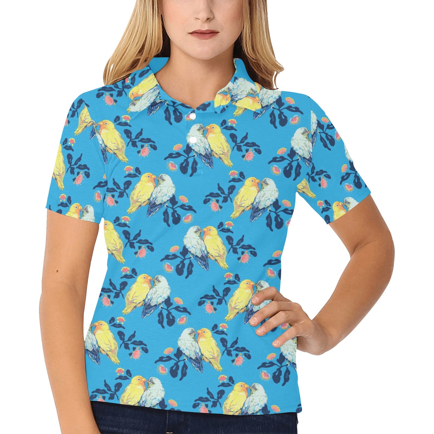 Lovebird Pattern Print Design 03 Women's Polo Shirt
