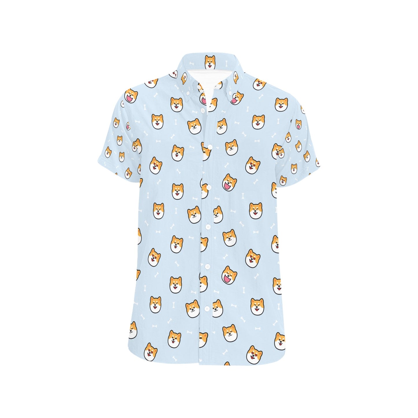 Shiba Inu Print Design LKS3012 Men Short Sleeve Button Up Shirt