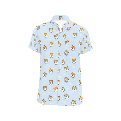 Shiba Inu Print Design LKS3012 Men Short Sleeve Button Up Shirt