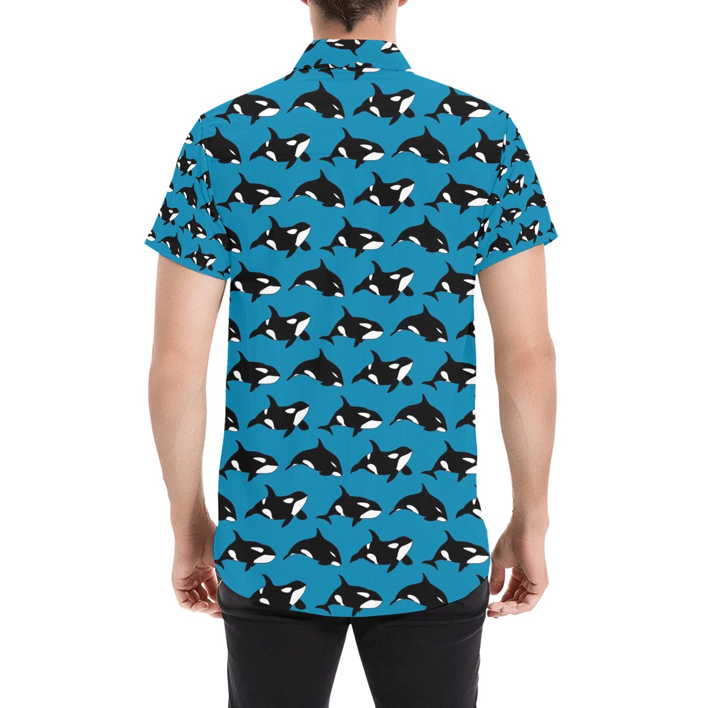 Whale Print Design LKS304 Men Short Sleeve Button Up Shirt
