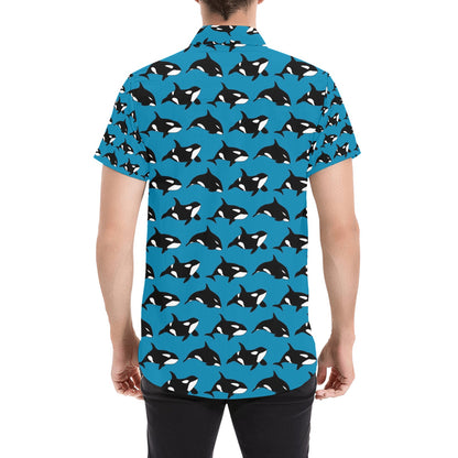 Whale Print Design LKS304 Men Short Sleeve Button Up Shirt