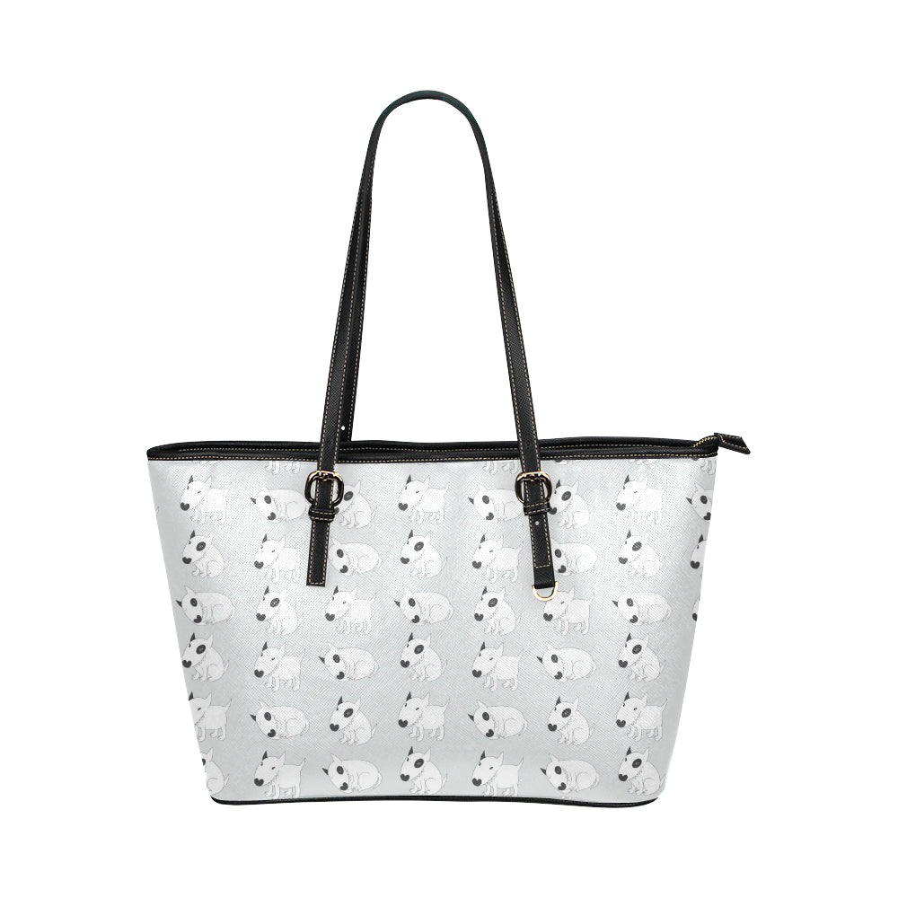 Bull Terrier hand draw Print Pattern Leather Tote Bag