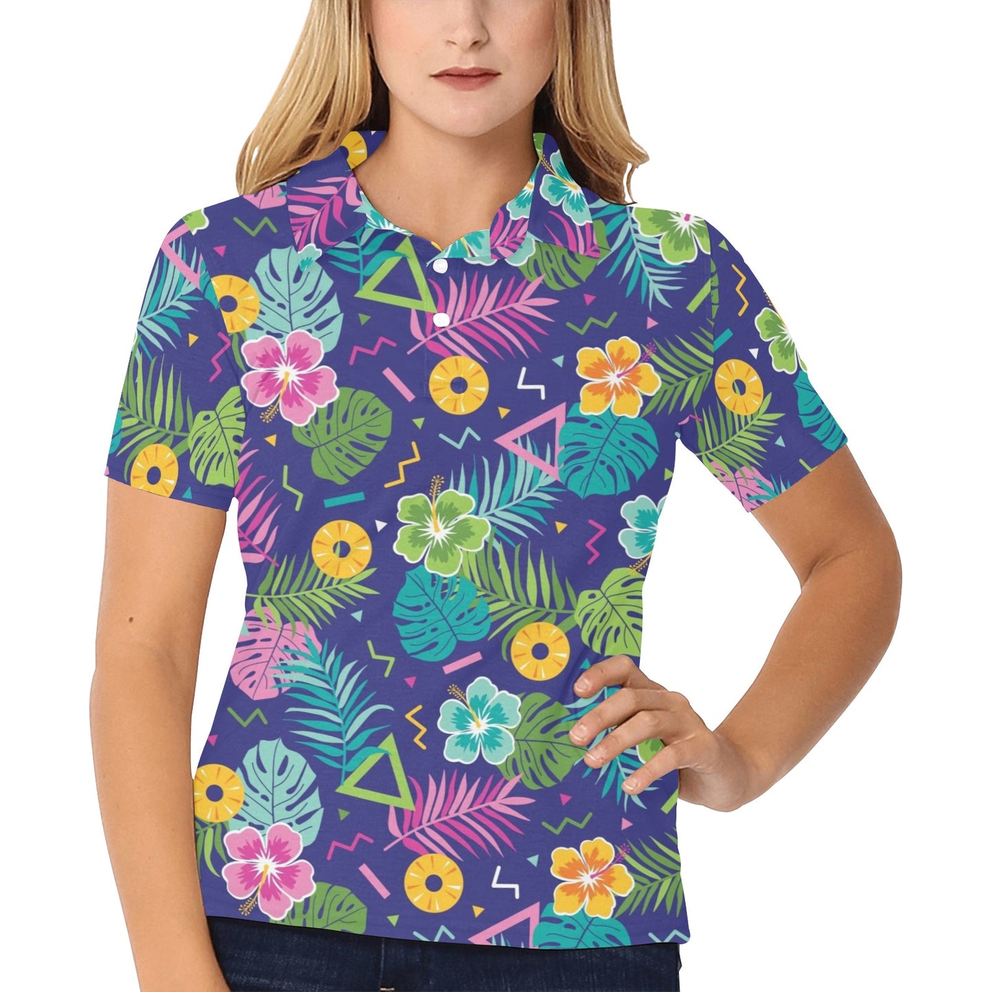 Hawaiian Themed Pattern Print Design H014 Women's Polo Shirt