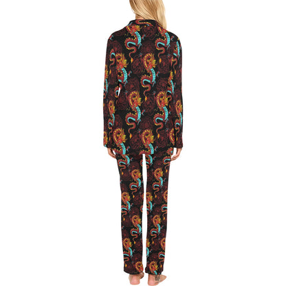 Chinese Dragons and Peonies Design Women's Long Pajama Set