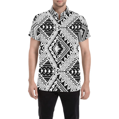 Samoan Tattoo Style Print Design LKS307 Men Short Sleeve Button Up Shirt