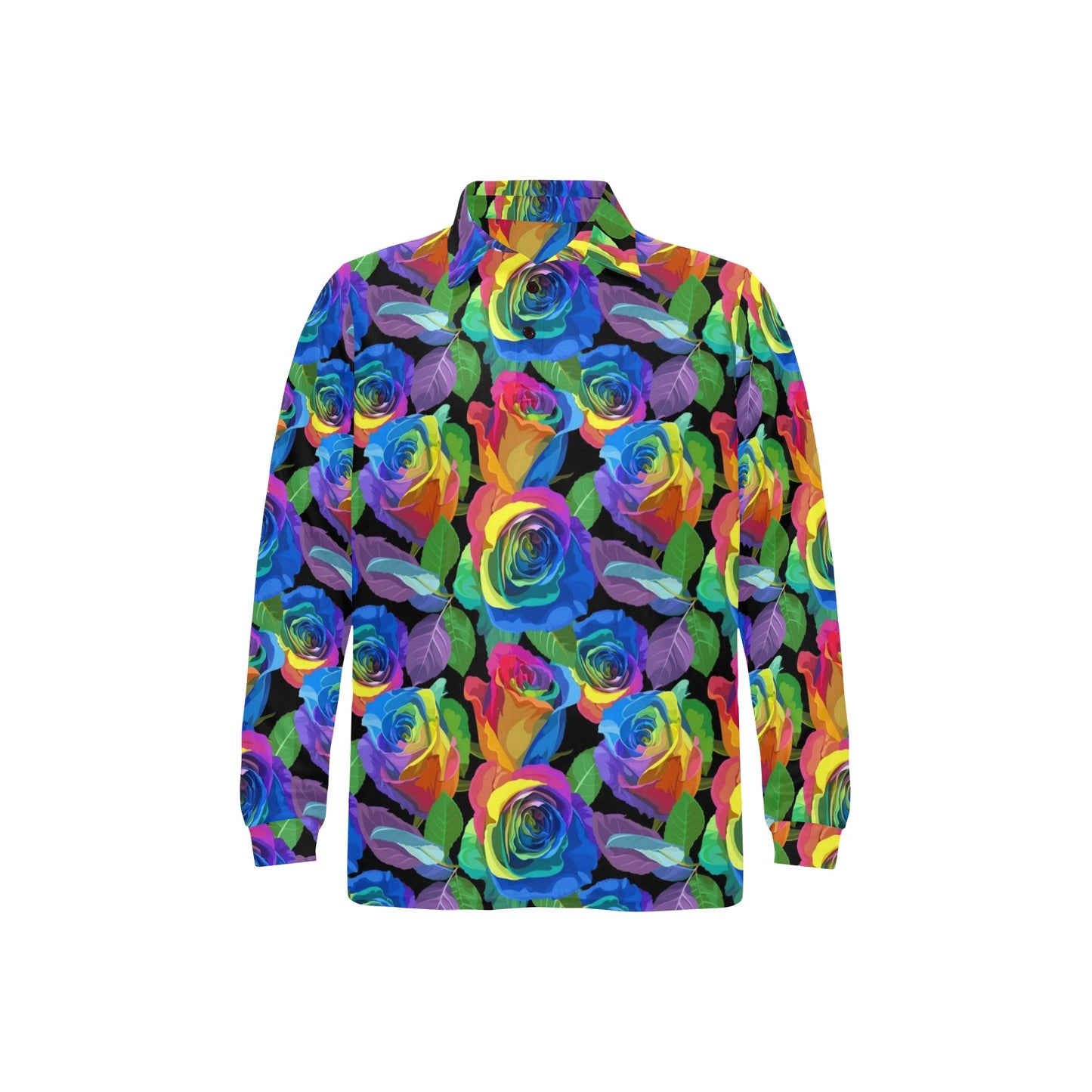 Rose Pattern Print Design RO02 Long Sleeve Polo Shirt For Men's