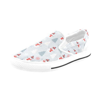 Snowman Print Design LKS302 White Slip Ons Canvas Women's Shoes