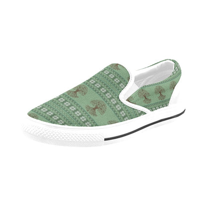 Tree Of Life Knit Style Print Design LKS301 White Slip Ons Canvas Women's Shoes