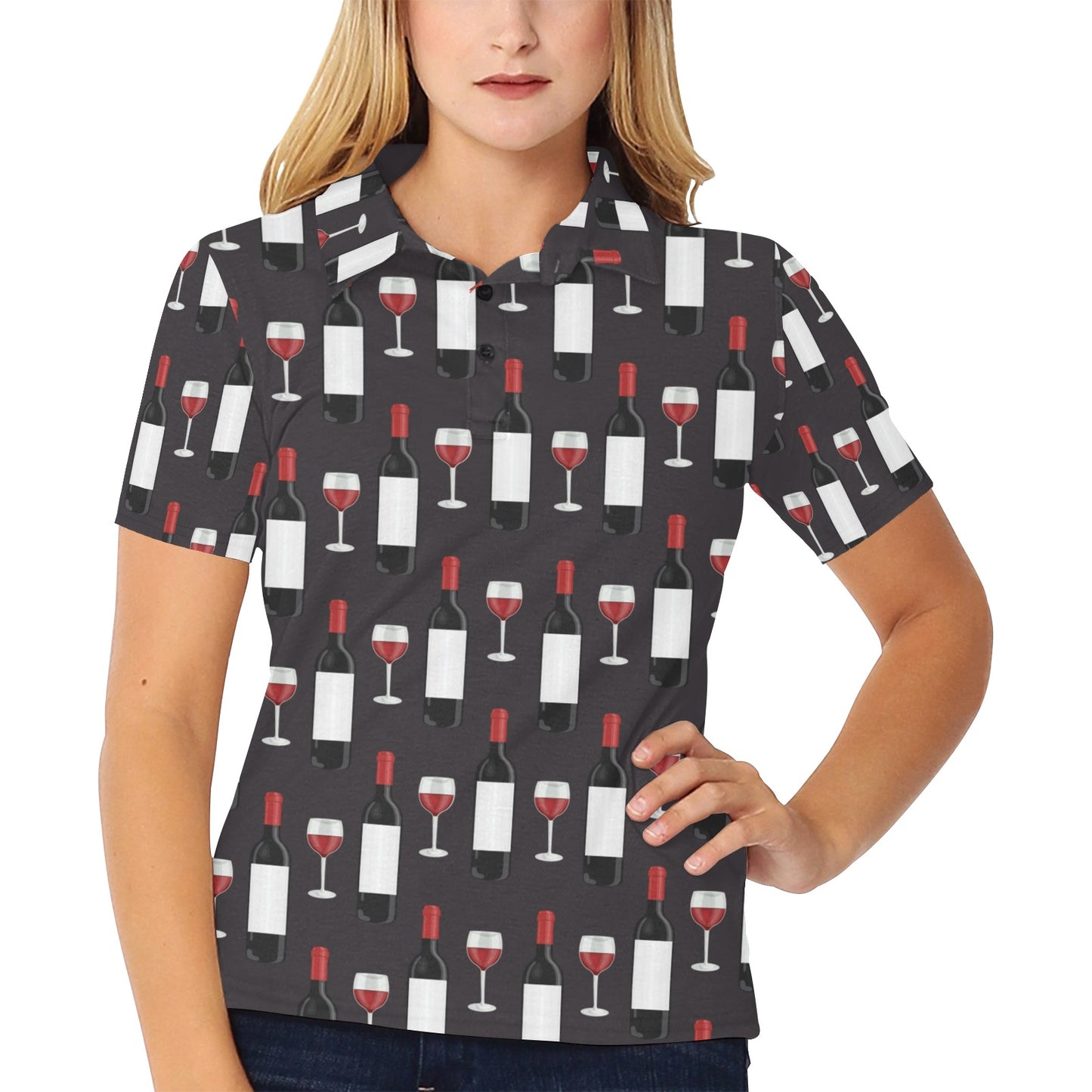 Wine Print Design LKS309 Women's Polo Shirt