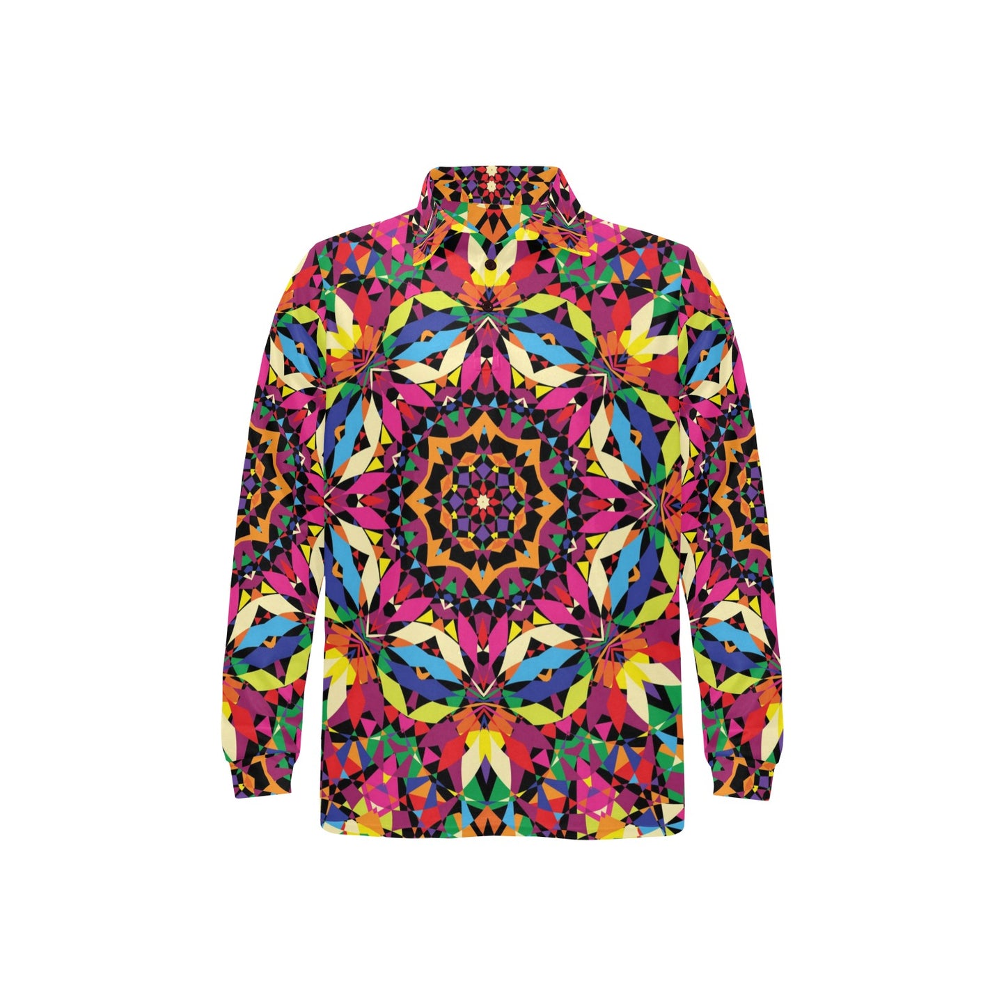 Kaleidoscope Pattern Print Design 02 Long Sleeve Polo Shirt For Men's