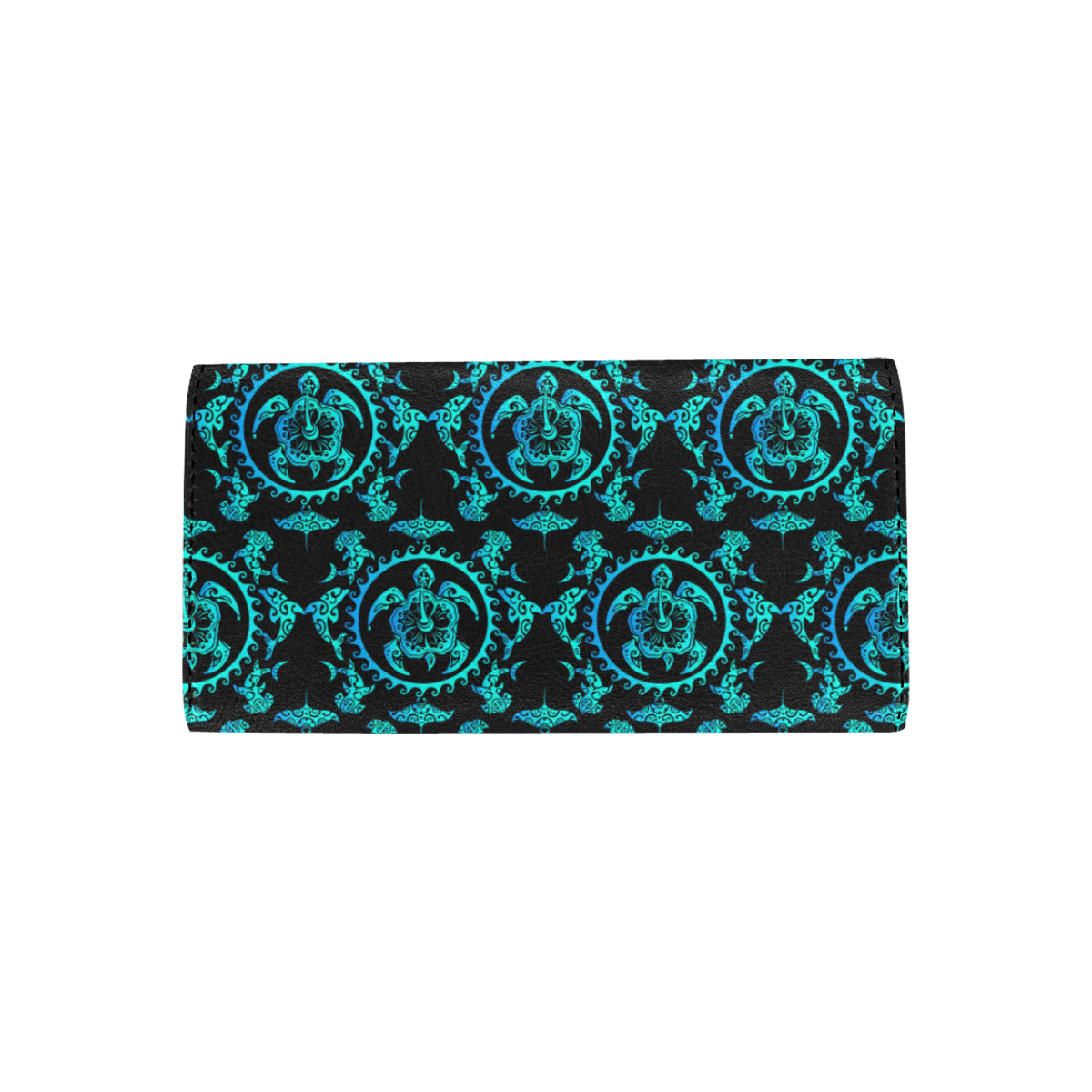 turquoise Tribal Sea Turtle Hawaiian Women's Trifold Wallet