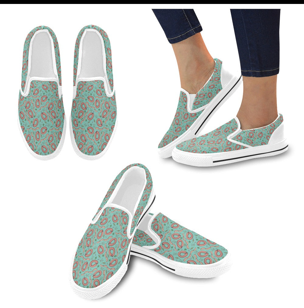 Sausage Print Design LKS303 White Slip Ons Canvas Women's Shoes