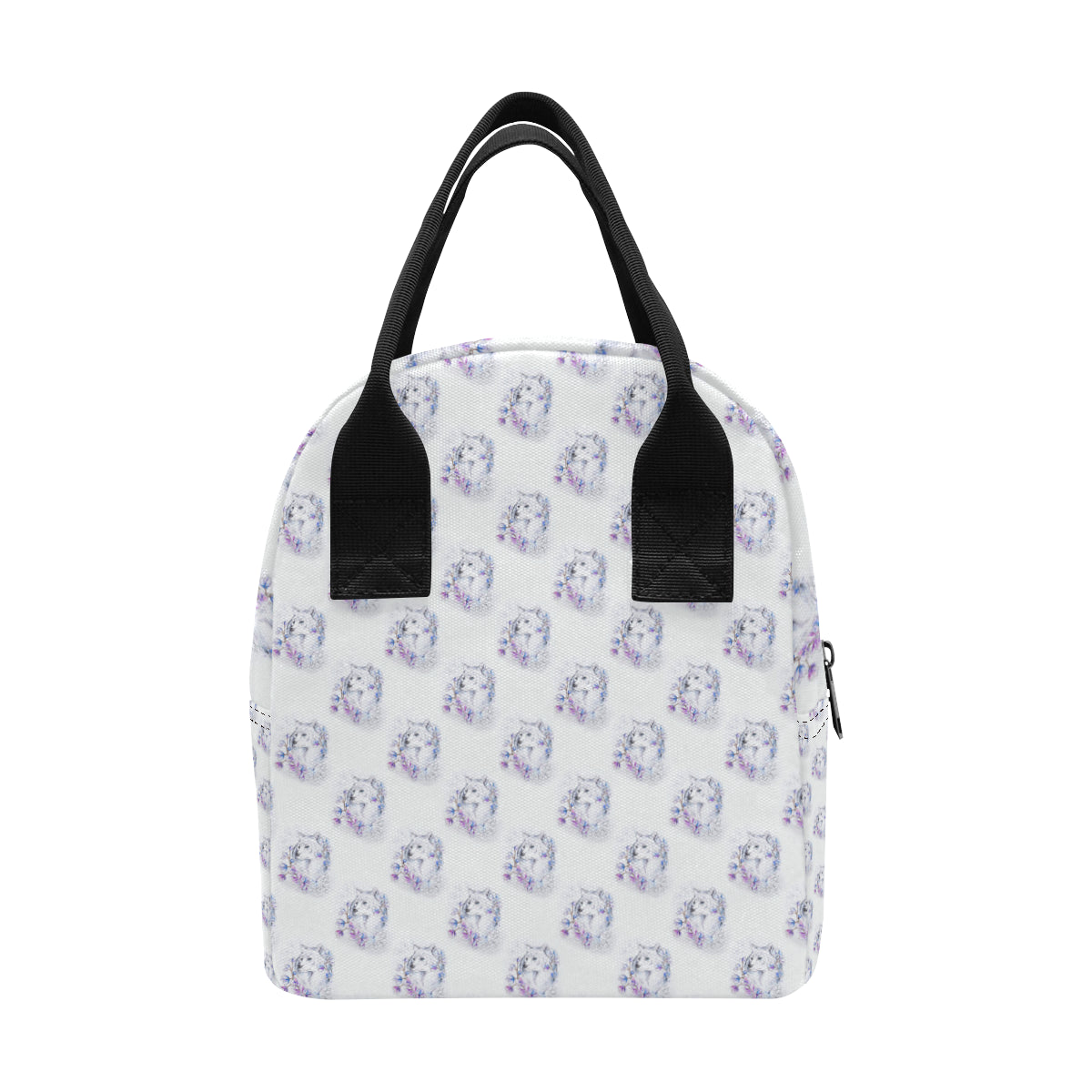 Wolf with Flower Print Design Insulated Lunch Bag