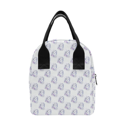 Wolf with Flower Print Design Insulated Lunch Bag