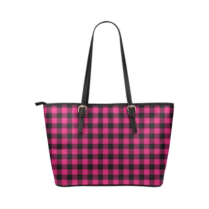 Pink Tartan Plaid Pattern Leather Tote Bag